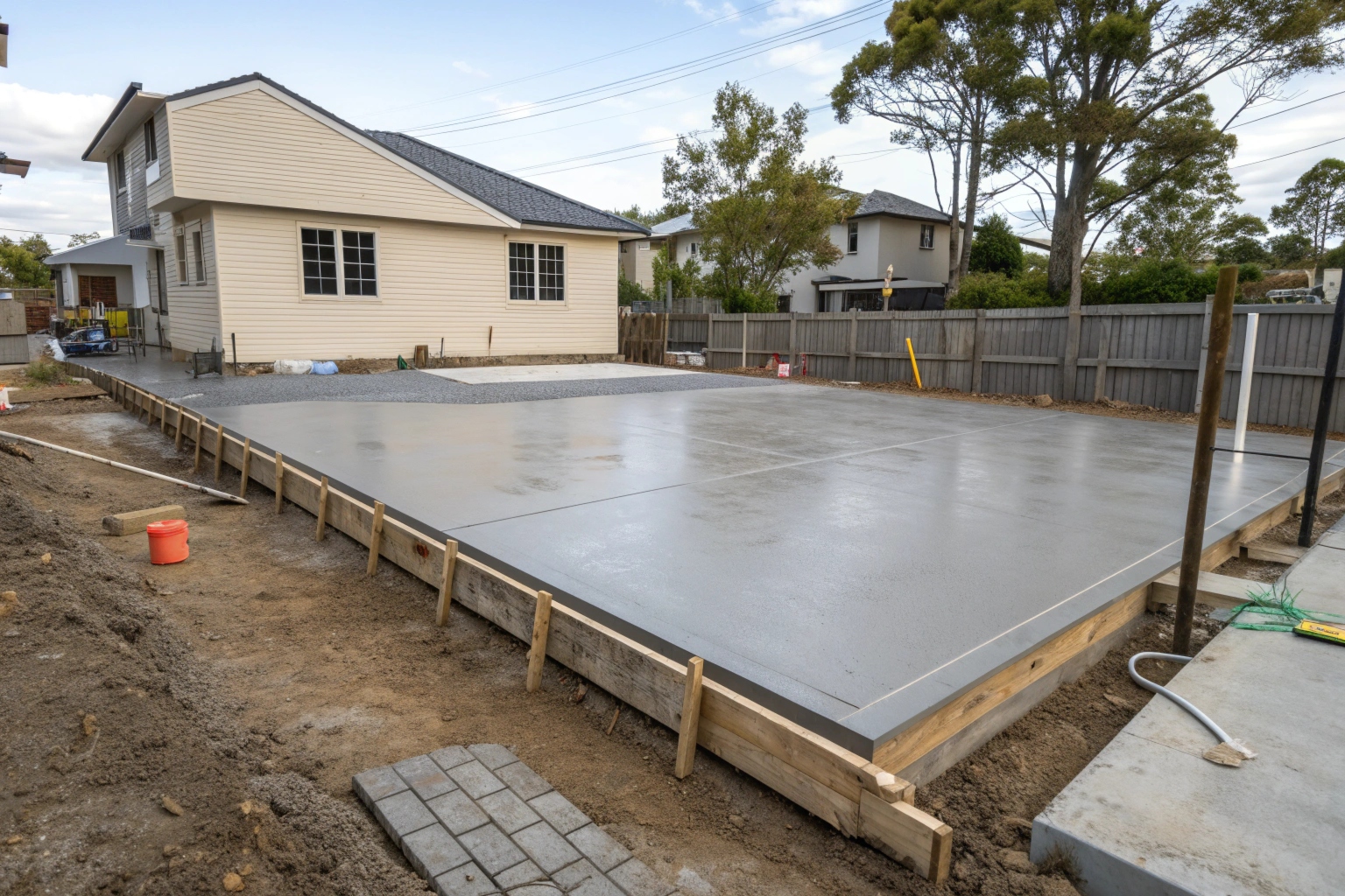 Freshly poured house slab on Newcastle residential building site