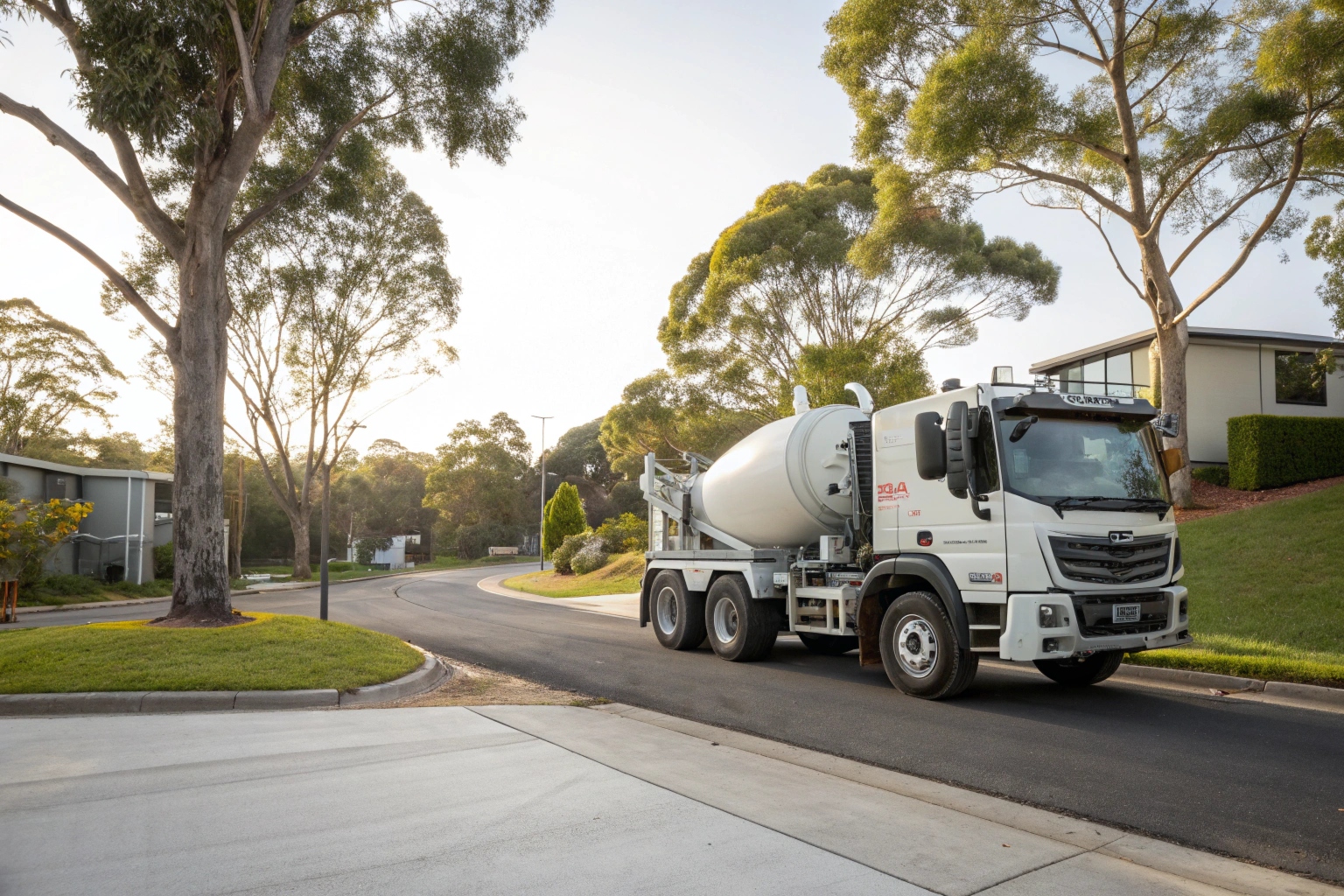Ready mix concrete delivery truck Newcastle residential service