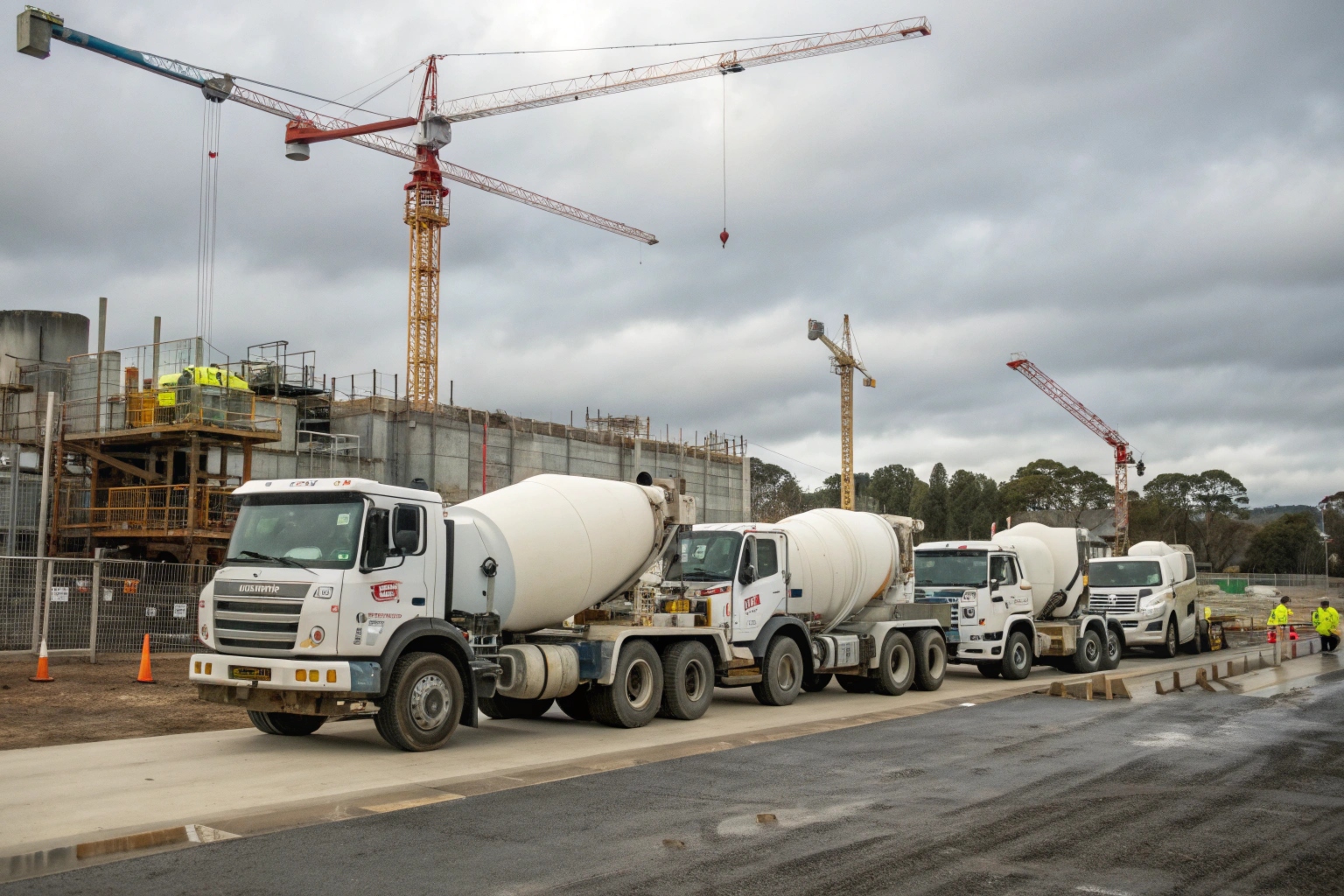 Bulk concrete supply trucks at Newcastle commercial construction site